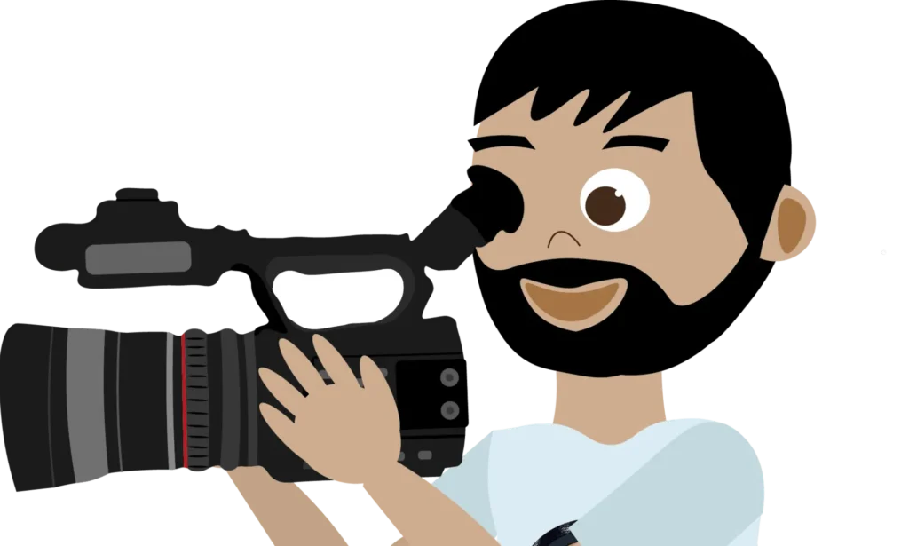 Mascotte de l'agence Videocom représentant un personnage avec une caméra à l'œil