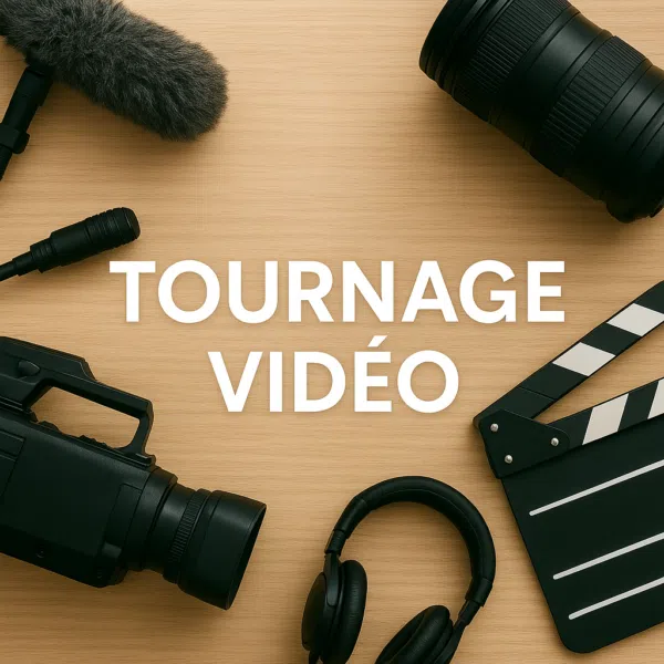 Matériel de tournage vidéo professionnel sur fond bois